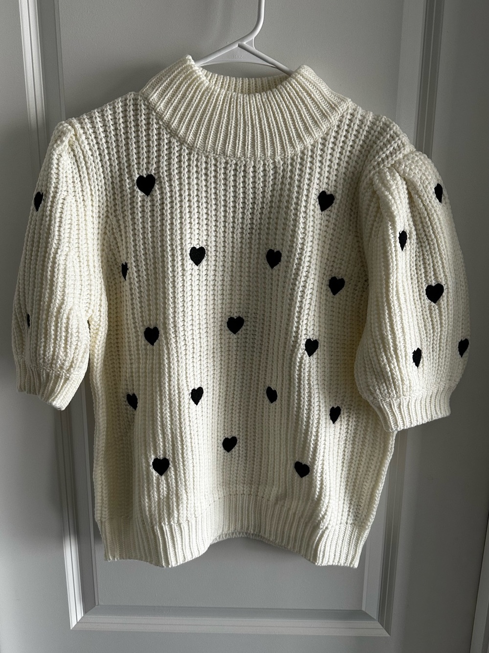NTW! English Factory Cream Knit Sweater with Black Heart Motif